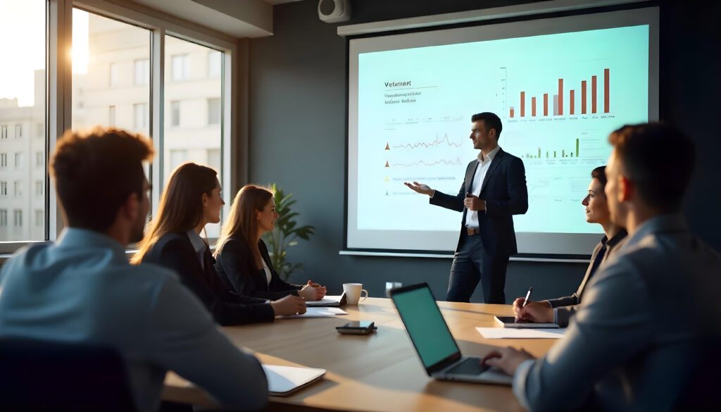 presenter presenting in corporate business meeting